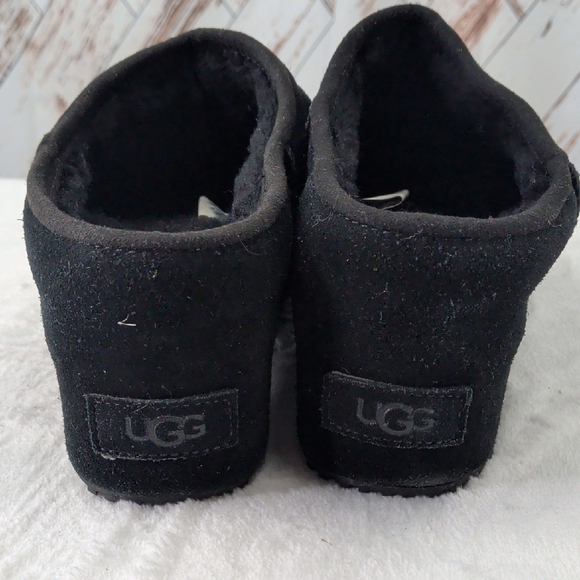 UGG Clog Cottage Black Suede Platform Wool Lined Slip-on Mule 1143834 - Picture 6 of 9